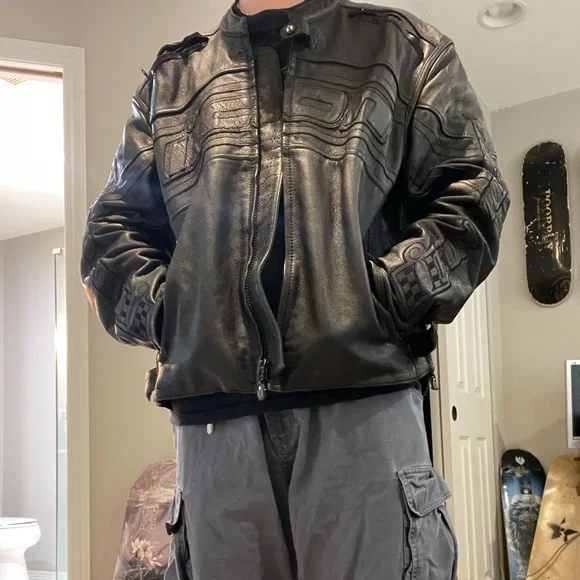 Icon Daytona black leather motorcycle jacket